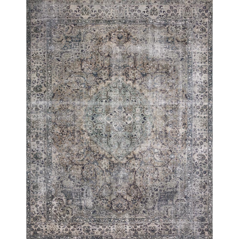 Layla Taupe/Stone 9 ft. x 12 ft. Distressed Bohemian Printed Area Rug - Hercitys
