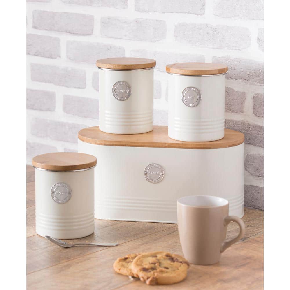 Living set of 3 Cream Coffee Tea & Sugar Tins - Hercitys