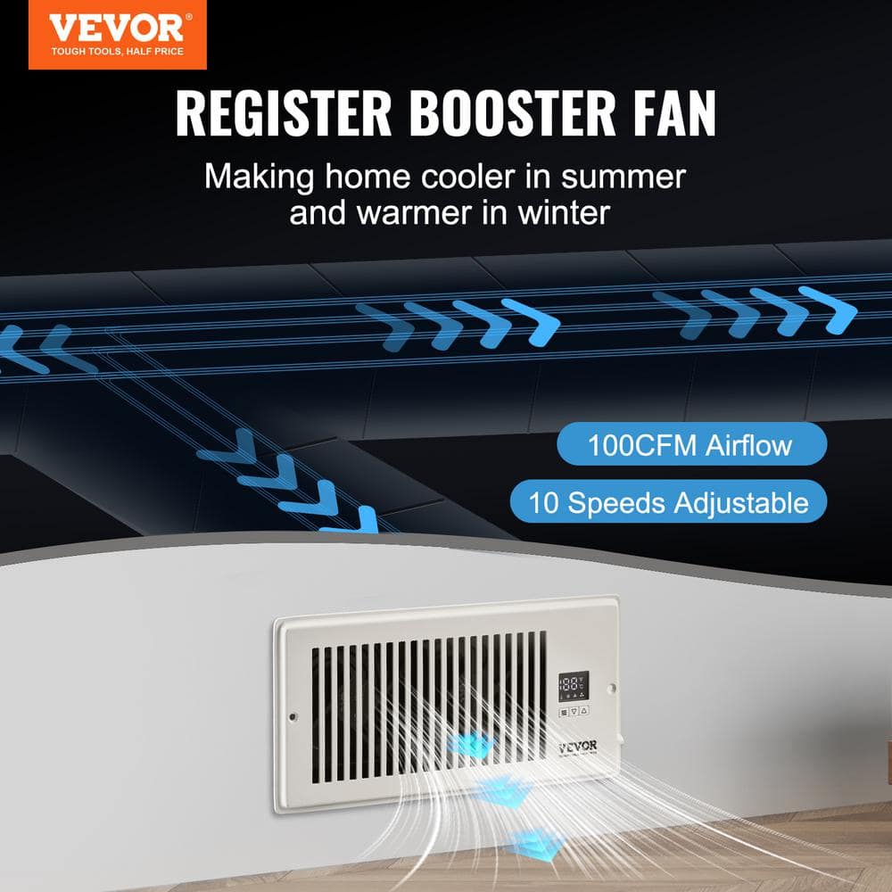 Register Booster Fan, Quiet Vent Booster Fan Fits 4 in. x 10 in. Register Holes for Heating Cooling Smart Vent, White - Hercitys