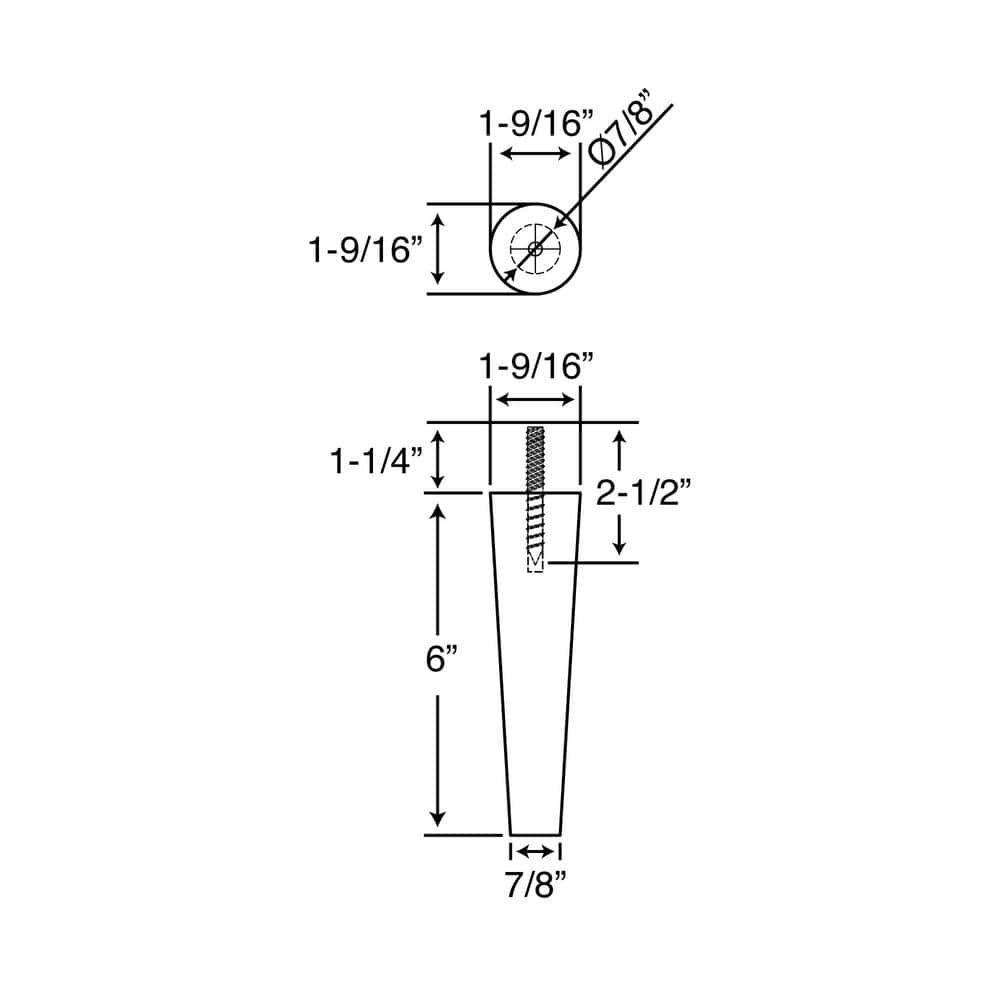 6 in. x 1-9/16 in. Mid-Century Unfinished Hardwood Round Taper Leg (4-Pack) - Hercitys