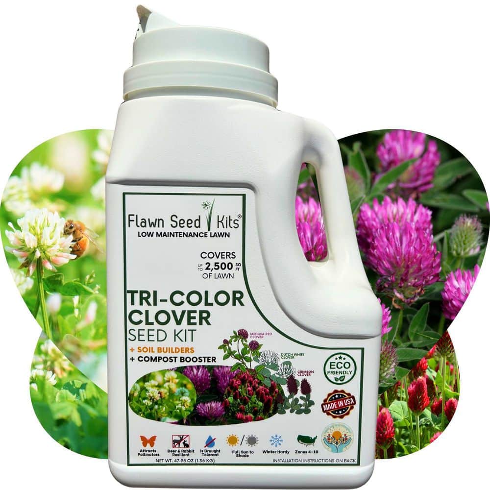 Tricolor Clover Flower Lawn Seed Kit, Easy Spread Shaker, Low Mnt, Alternative Ground Cover, Covers Up to 2,500 sq. ft. - Hercitys