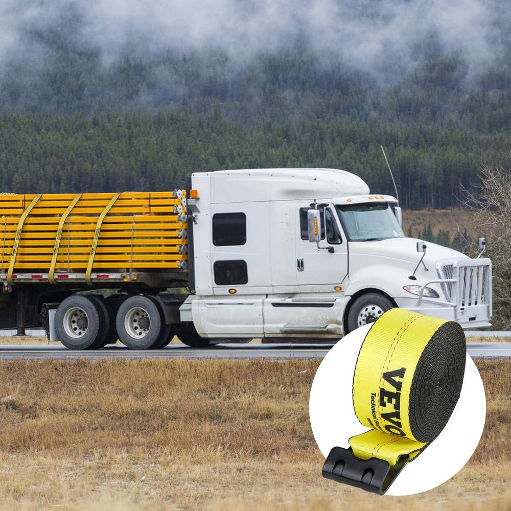 Winch Straps, 4in. x 40ft., 6000 lbs. Load Capacity, 18000 lbs. Break Strength, Truck Straps with Flat Hook, Tie Downs - Hercitys