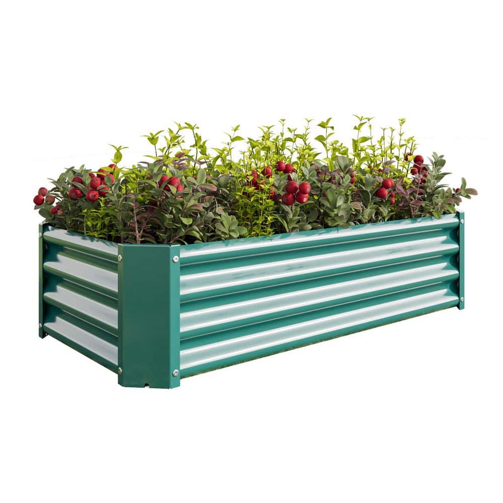 Rectangle Metal Raised Garden Bed 47.2 in. L x 24 in. W x 11.81 in. H Galvanized Steel Planter Box for Vegetables(Green) - Hercitys