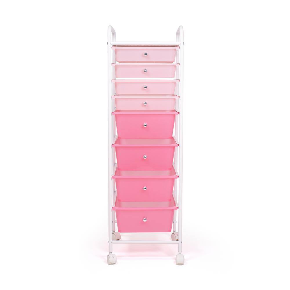 Essentials 8-Plastic Drawer Rolling Storage Cart with Wheels in Pink, 13 in. W x 14 in. D x 41 in. H - Hercitys