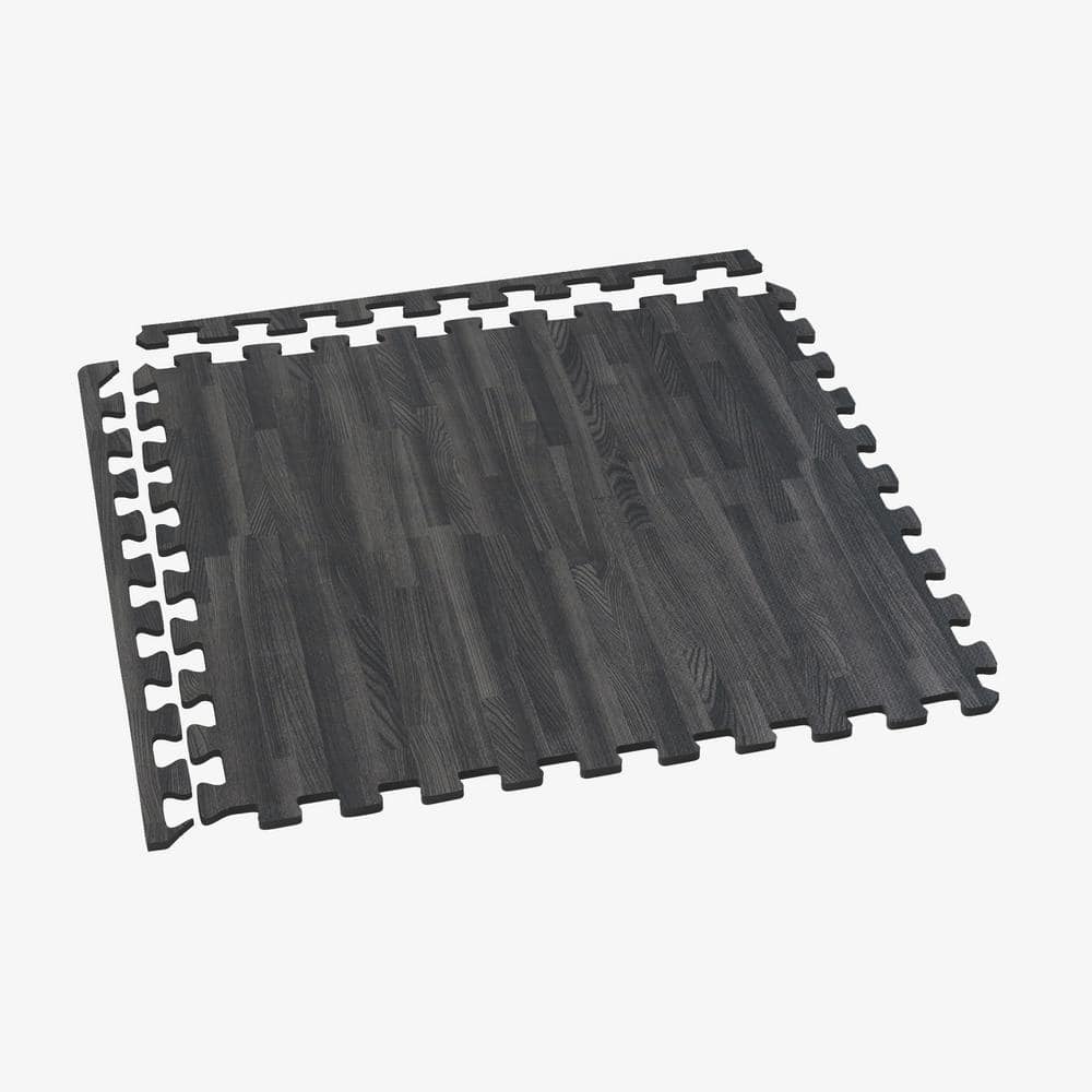 Carbon (Black) Printed Wood Grain 24 in. x 24 in. x 3/8 in. Interlocking EVA Foam Flooring Mat (24 sq. ft.)(6 Tiles) - Hercitys