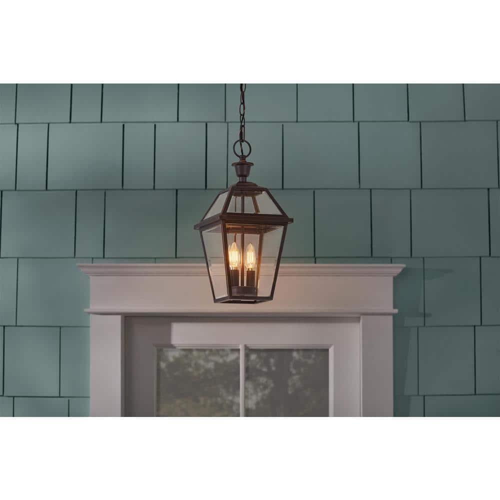 Glenneyre 2-Light Oil-Rubbed Bronze French Quarter Gas Style Outdoor Hanging Pendant Light with Clear Glass - Hercitys