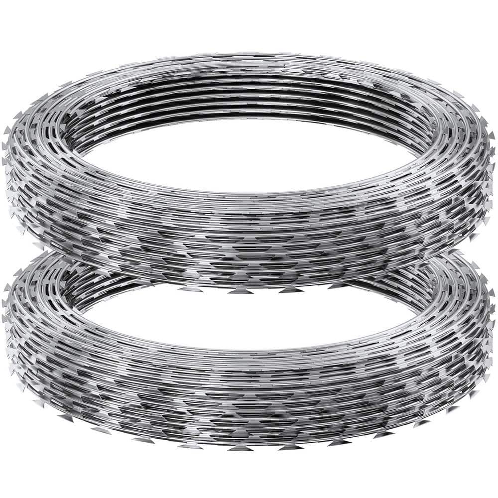Razor Wire, 98 ft. Galvanized Razor Barbed Wire, 2-Rolls Razor Fencing for Garden, Razor Ribbon Wire for Security - Hercitys