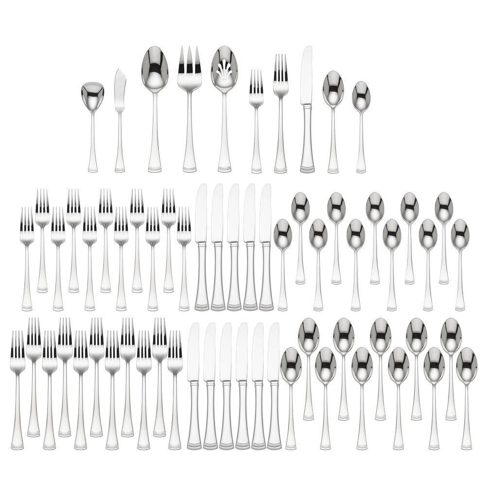 Portola 65-Piece Silver 18/10-Stainless Steel Flatware Set (Service For 12) - Hercitys