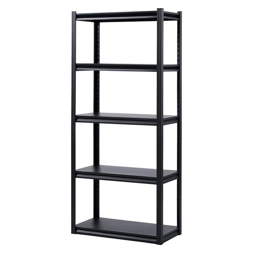 Steel Storage Shelves, 2000 lbs. 5 Tier Garage Storage Shelving, 16in. D x 32in. W x 72in. H Adjustable Black Shelves - Hercitys