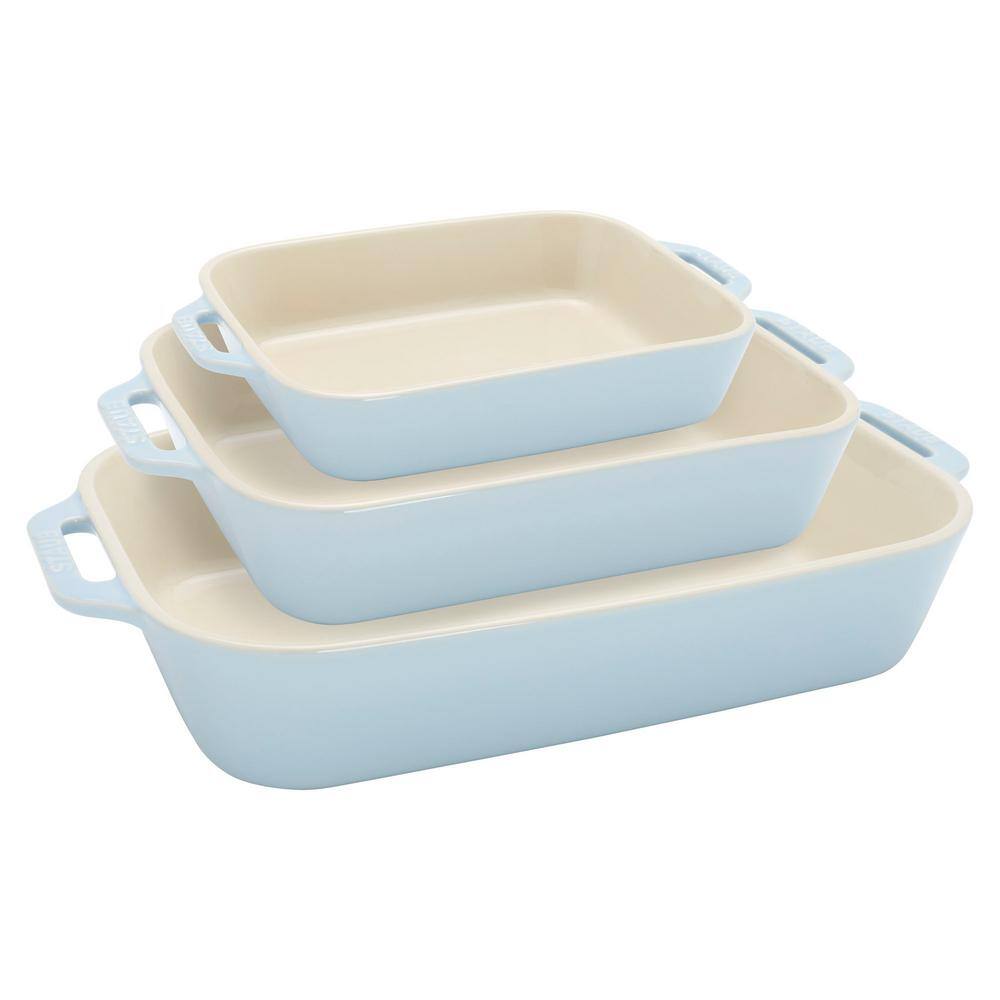 Stoneware 3-Piece Rectangular Baking Dish Set-Macaron Light Blue - Hercitys