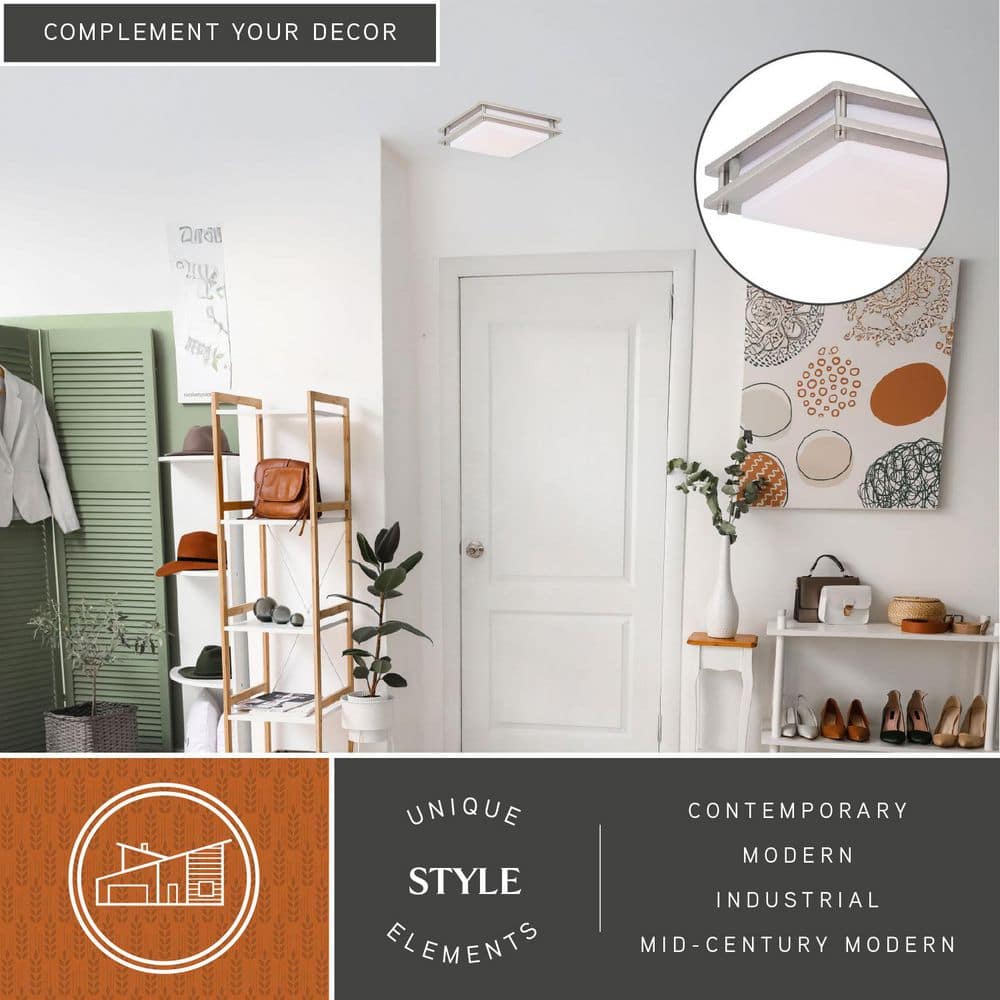 Horizon 12 in. W Satin Nickel LED Flush Mount Ceiling Light Fixture White Shade - Hercitys