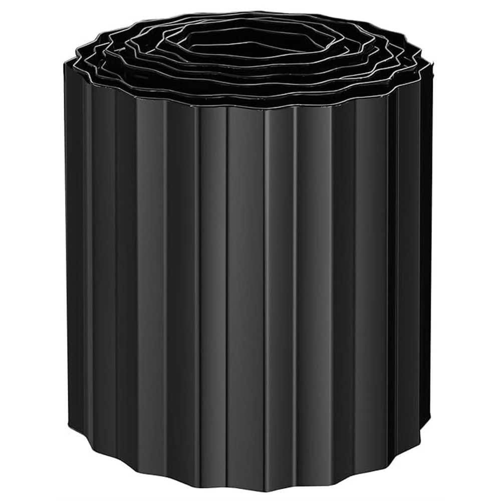 6 in. x 10 ft. Corrugated Design Metal Edging Black Durable Hemmed Safe Versatile Garden Lawn Border - Hercitys
