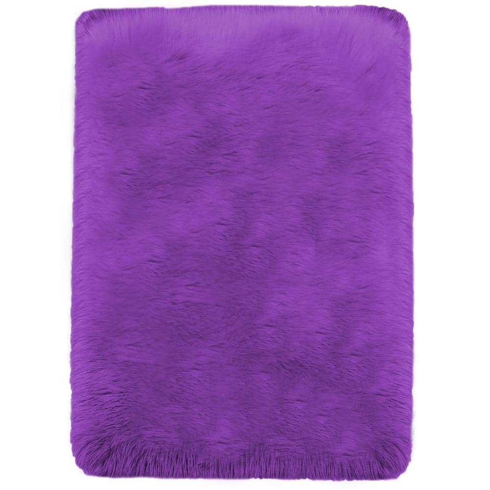 Sheepskin Faux Fur Purple 5 ft. x 7 ft. Cozy Fluffy Rugs Area Rug - Hercitys