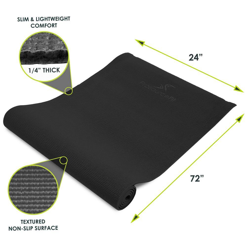 All Purpose Black 72 in. x 24 in. x 0.25 in. Original Exercise Yoga Mat with Carrying Straps, Non Slip (12 sq. ft.) - Hercitys
