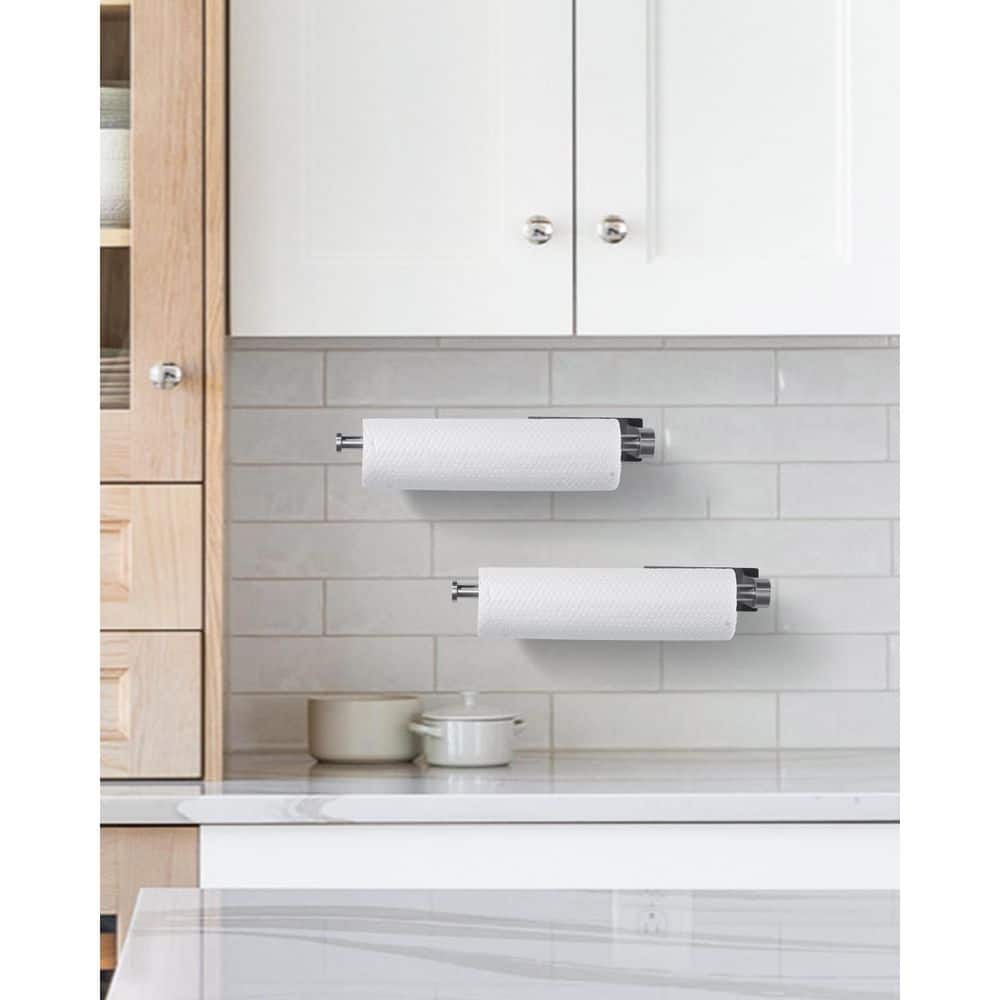 Wall Mount Drilled Stainless Steel Paper Towel Holders Under Cabinet for Kitchen in Brushed Nickel (2 Pack) - Hercitys