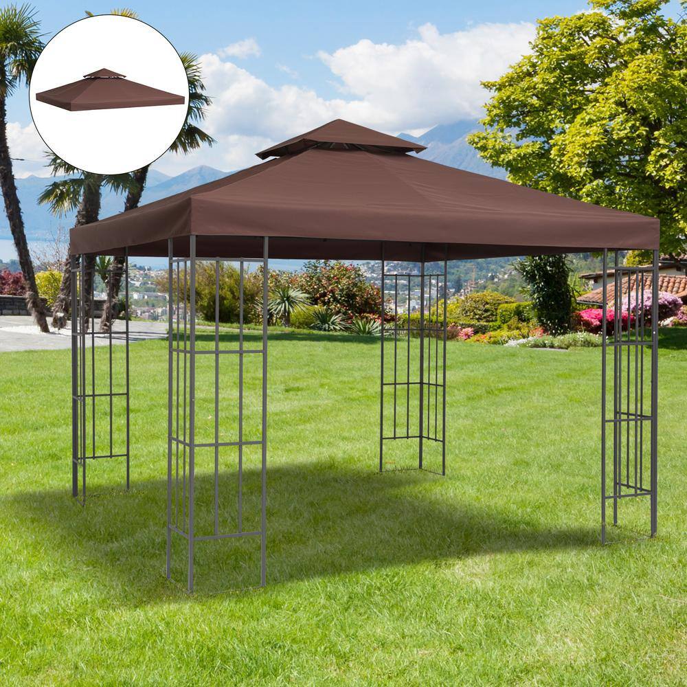 9.8 ft. x 9.8 ft. Coffee Brown 2-Tier Top UV Cover Outdoor Gazebo Replacement Canopy (Top Only) - Hercitys