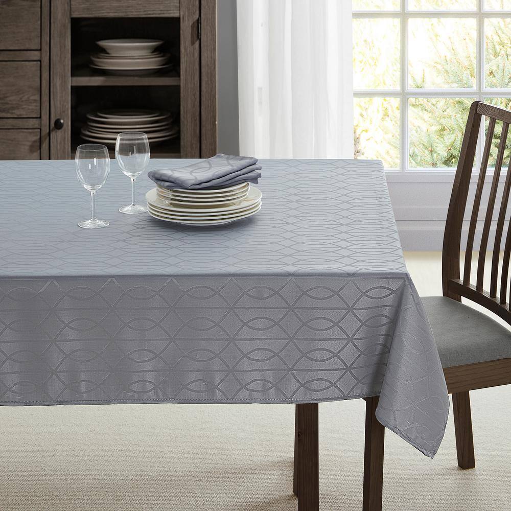 Branson Teflon Treated Jacquard Tablecloth, Gray, Tablecloth, (60 X 84) - Hercitys