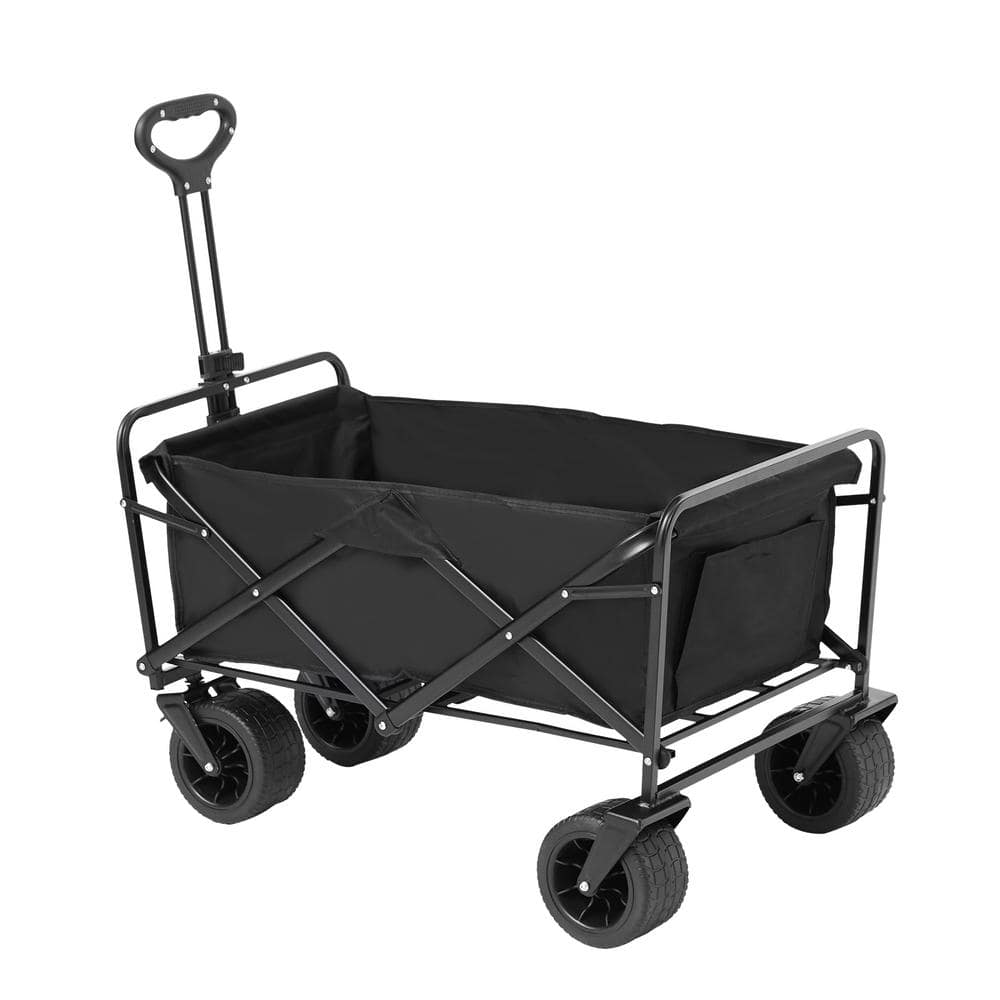 Collapsible Folding Wagon 3 cu.ft Steel Beach Wagon Cart with All-Terrain Wheels Heavy-Duty Folding Wagon Garden Cart - Hercitys