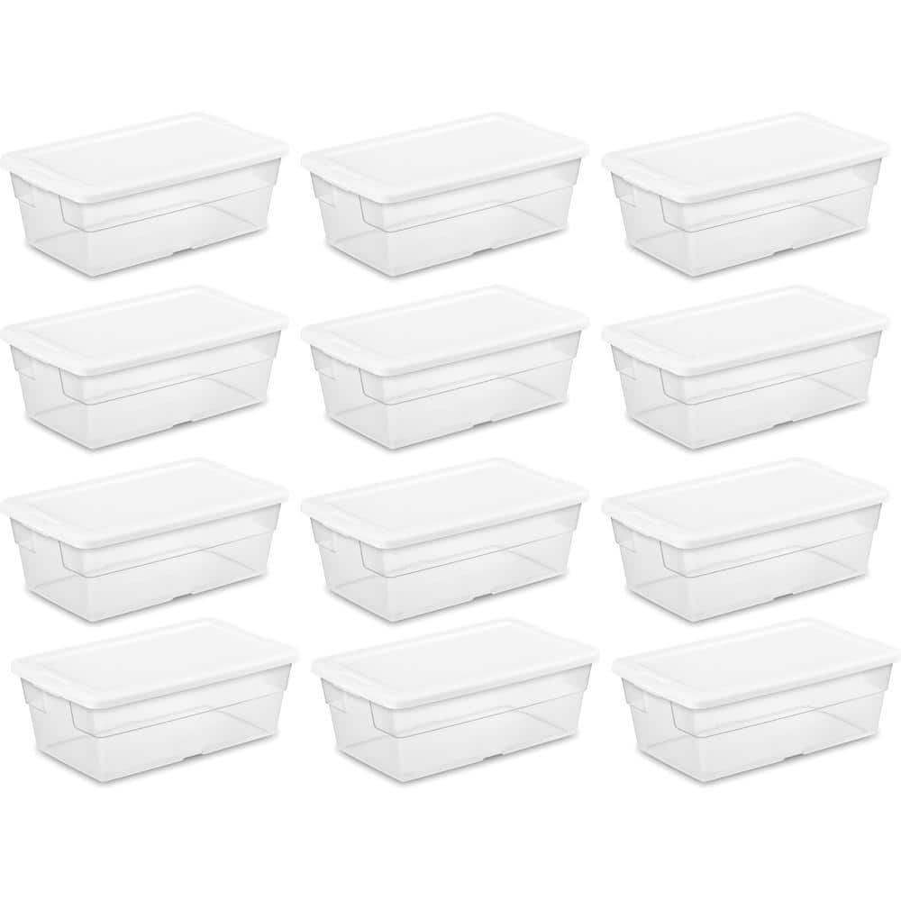 6 Qt. Plastic Storage Container Bin Snap Close White Lid in Clear (12 Pack) - Hercitys