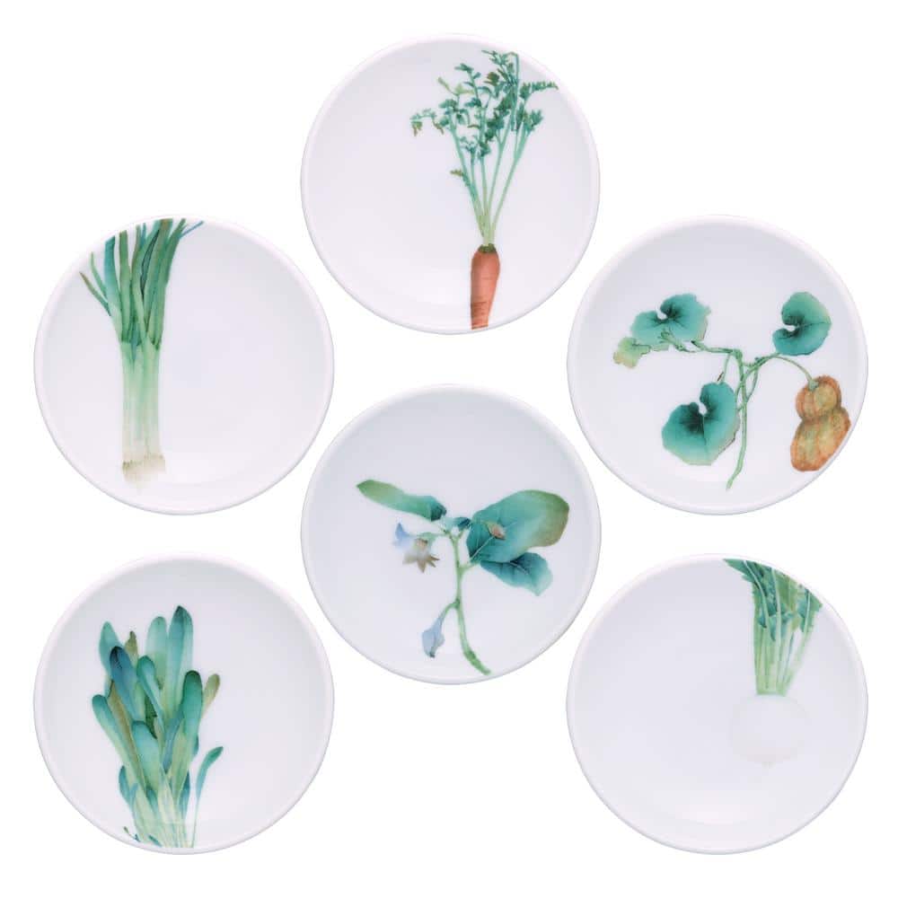 Kyoka Shunsai 3.75 in. White Porcelain Set of 6 Assorted Small Plates - Hercitys