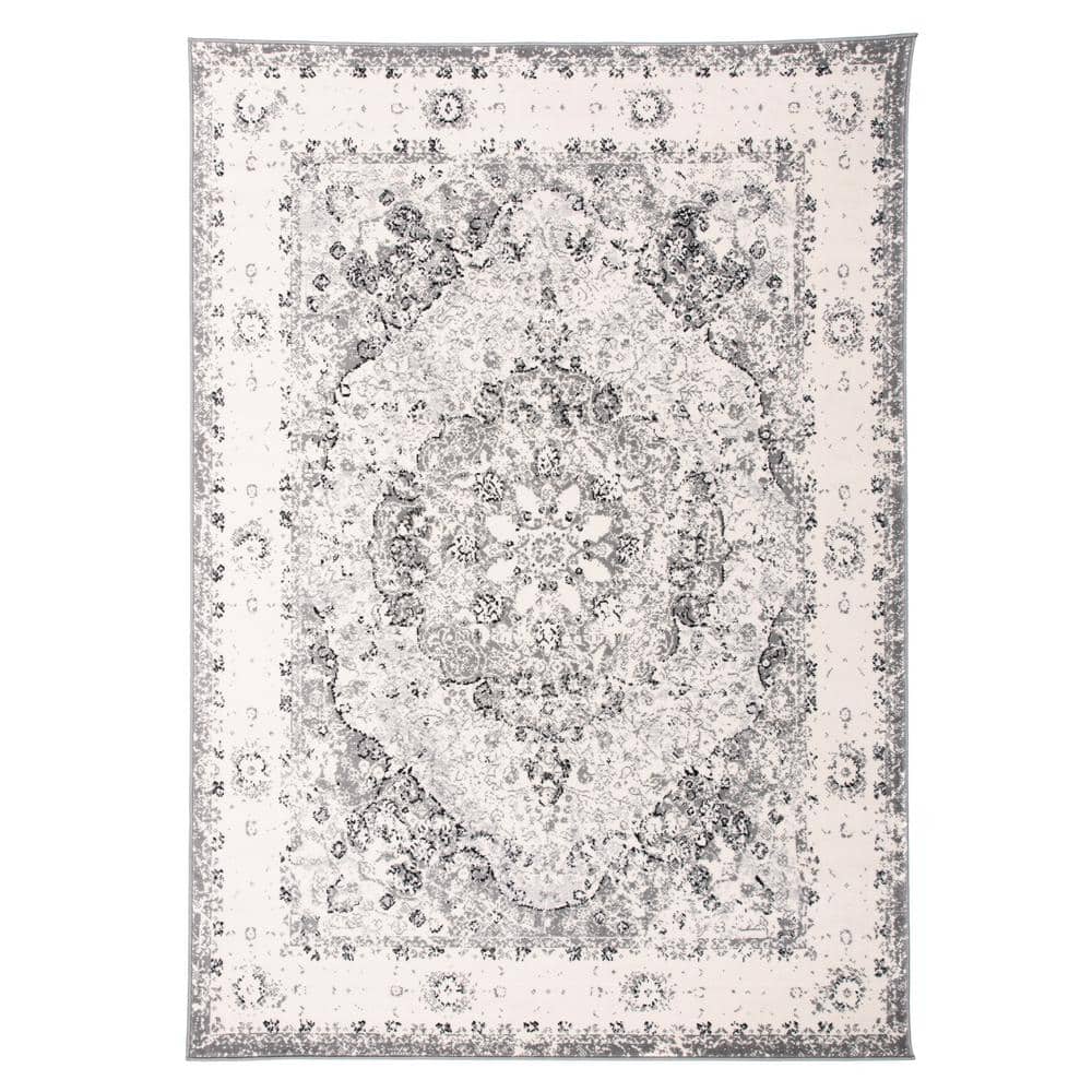 Traditional Distressed Medallion Area Rug 5′ x 7′ Gray - Hercitys