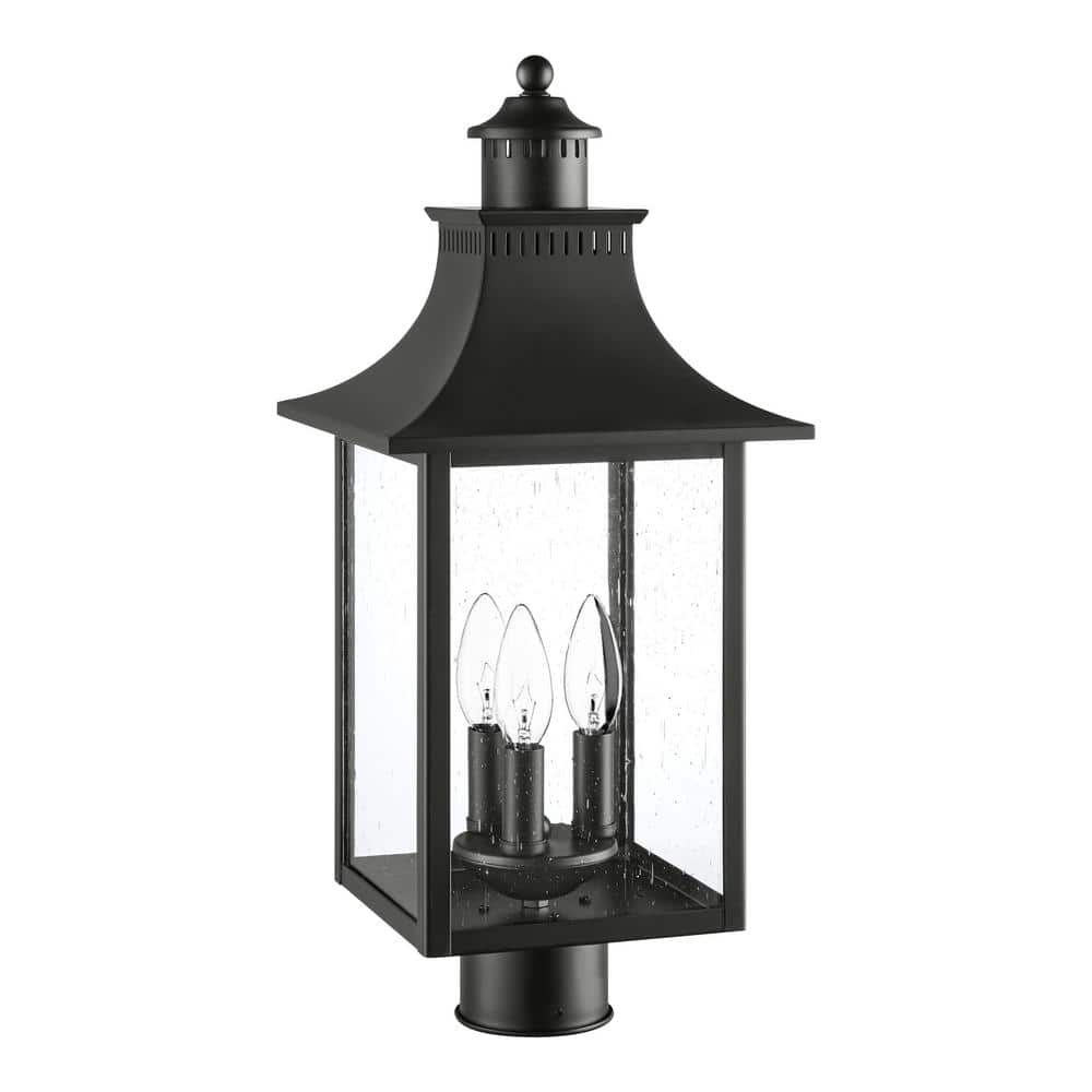Edgehill 3-Light Matte Black Steel Hardwired Outdoor Weather Resistant Post Light with No Bulb Included - Hercitys
