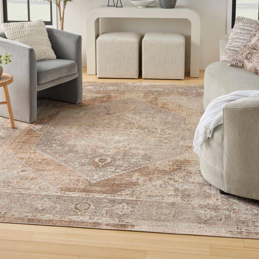 Astra Machine Washable Beige 9 ft. x 12 ft. Center medallion Traditional Area Rug - Hercitys