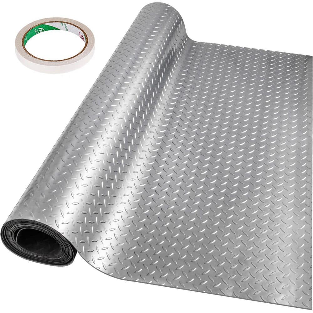 Garage Floor Mat 3.9 ft. W x 6.56 ft. L Anti-Slide Diamond Texture Silver Garage Mats PVC Vinyl Garage Flooring Roll - Hercitys