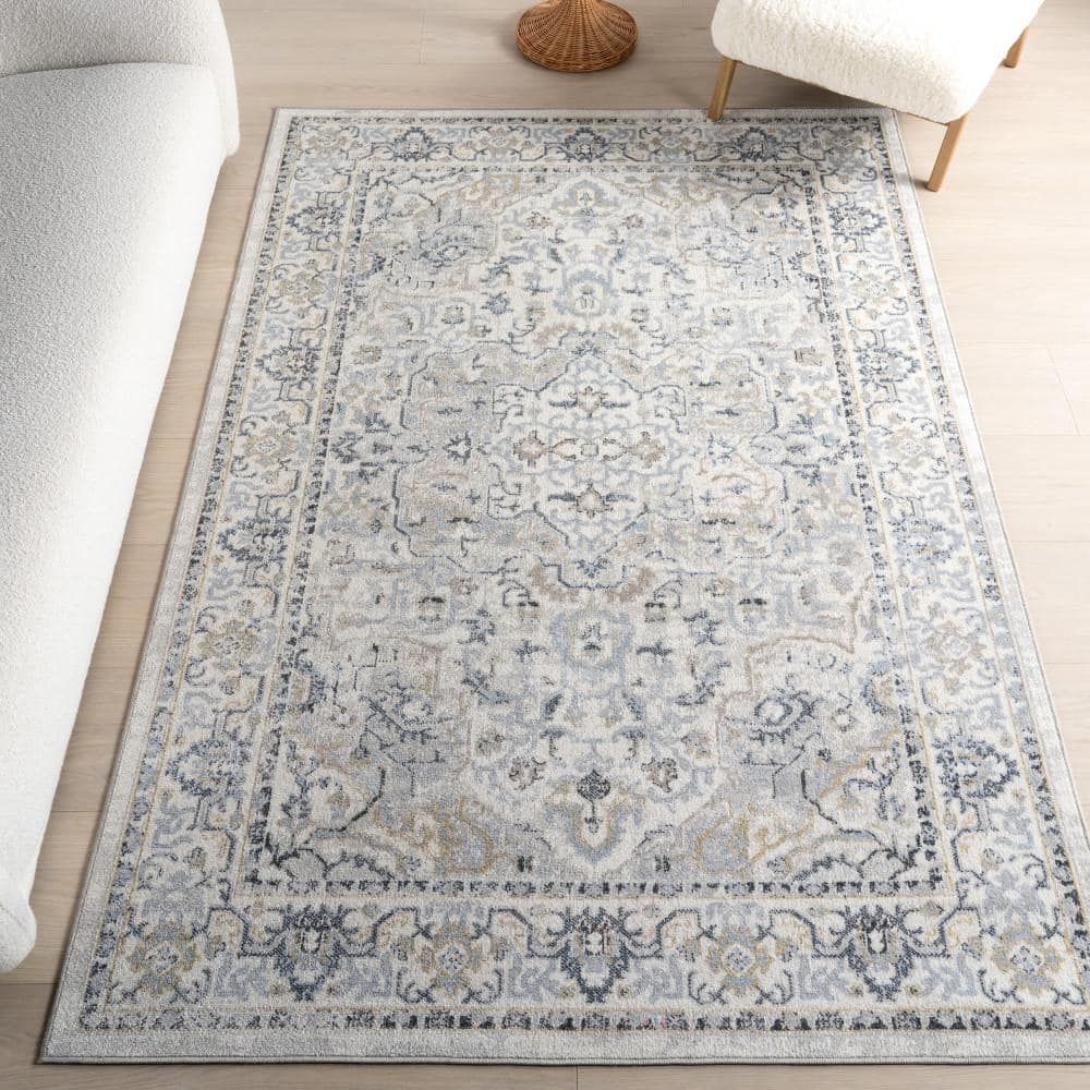Cady Blue 9 ft. x 12 ft. Machine Washable Transitional Area Rug - Hercitys