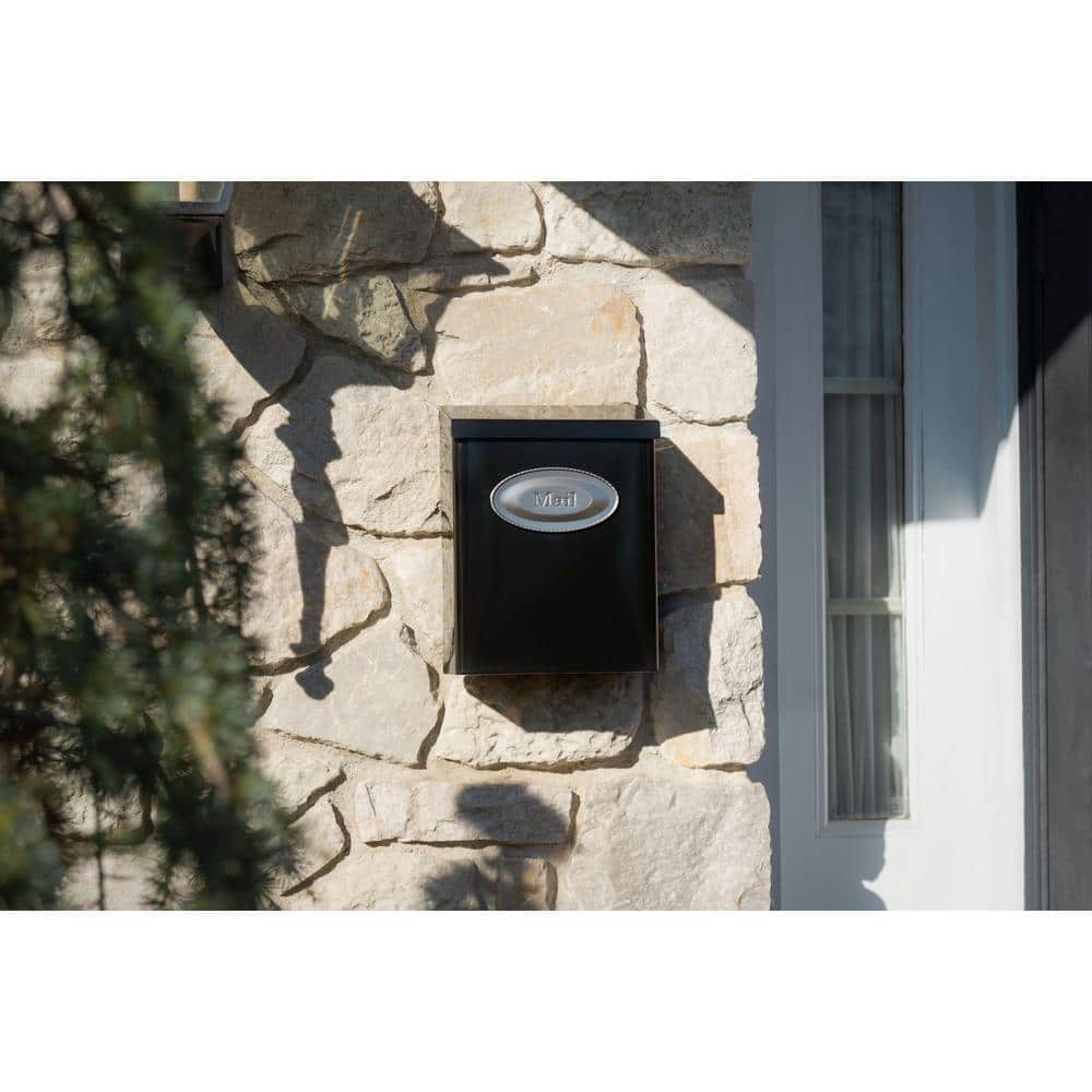 Designer Black with Satin Nickel, Medium, Steel, Locking, Wall Mount Mailbox - Hercitys