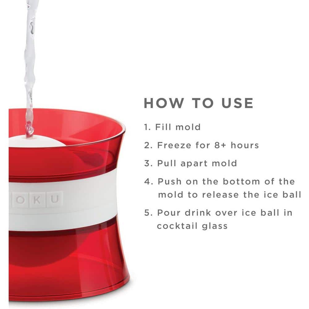 Set of 2 Stackable Ice Sphere Molds, 2.5-Inch Ball Maker for Colder Drinks, Less Dilution, Leak-free, Easy-Release, Red - Hercitys