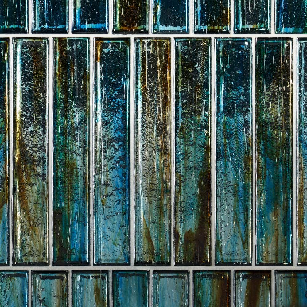 Fargin Brick Tropical Lagoon 1.96 in. x 11.81 in. Polished Glass Subway Wall Tile (3.22 sq. ft./Case) - Hercitys