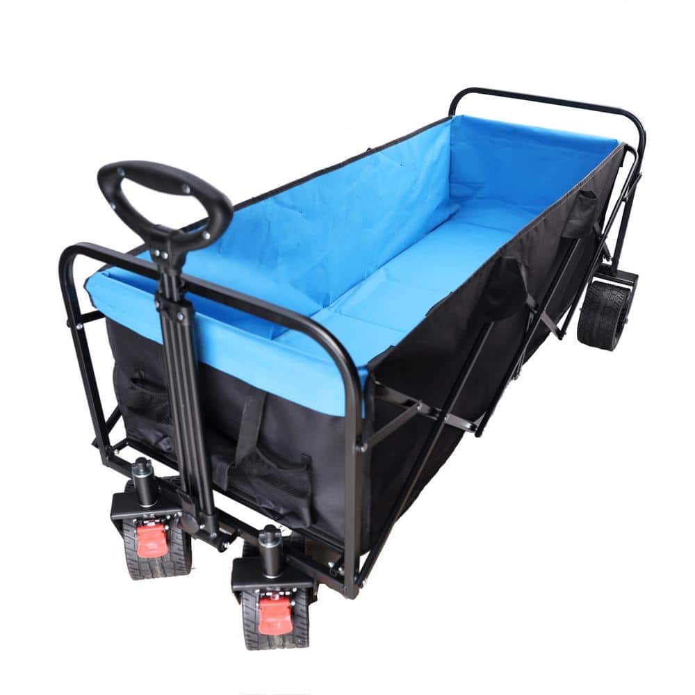 9 cu. ft. Big Capacity Black and Blue Fabric Folding Garden Cart with Adjustable Handle for Garden, Beach, Shopping - Hercitys