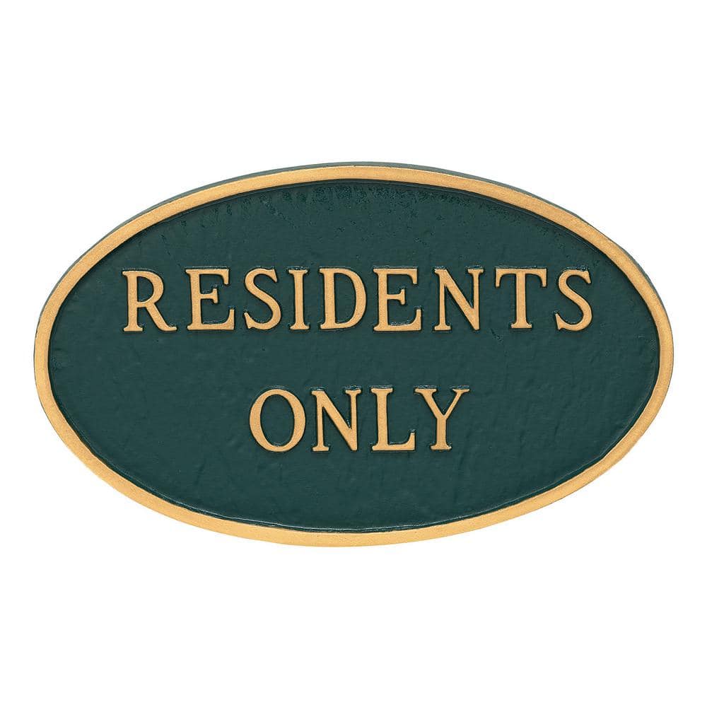 6 in. x 10 in. Small Oval Residents Only Statement Plaque Sign – Green/Gold - Hercitys