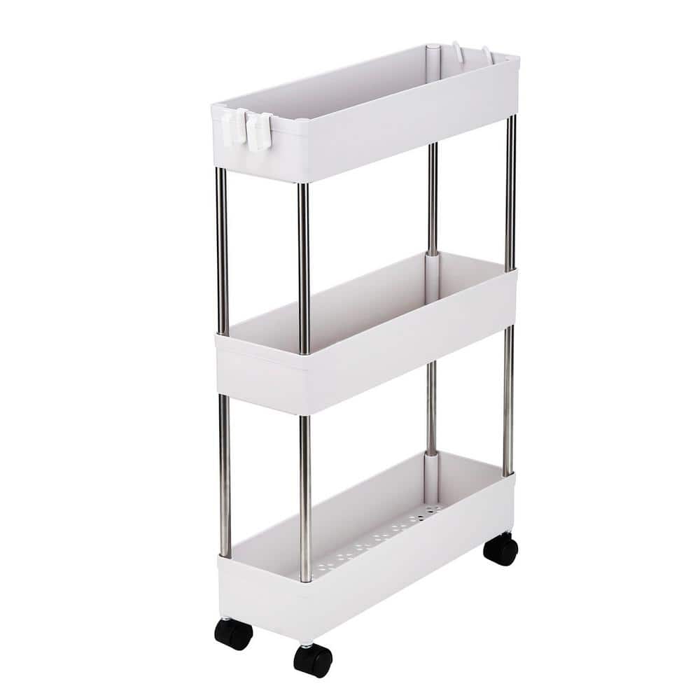 Multi-Functional Plastic Mobile 4-Wheeled Garment Rack in White - Hercitys