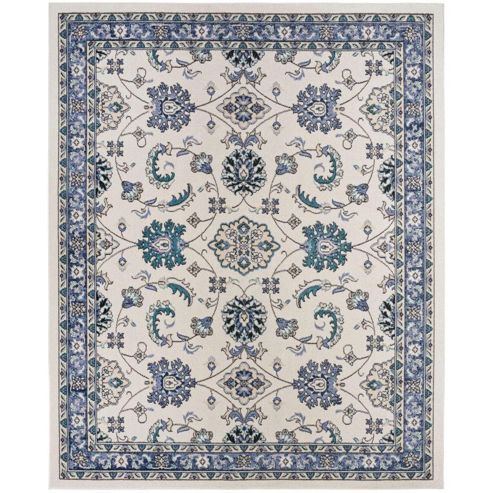 Essentials Ivory Blue 9 ft. x 12 ft. Center medallion Traditional Area Rug - Hercitys