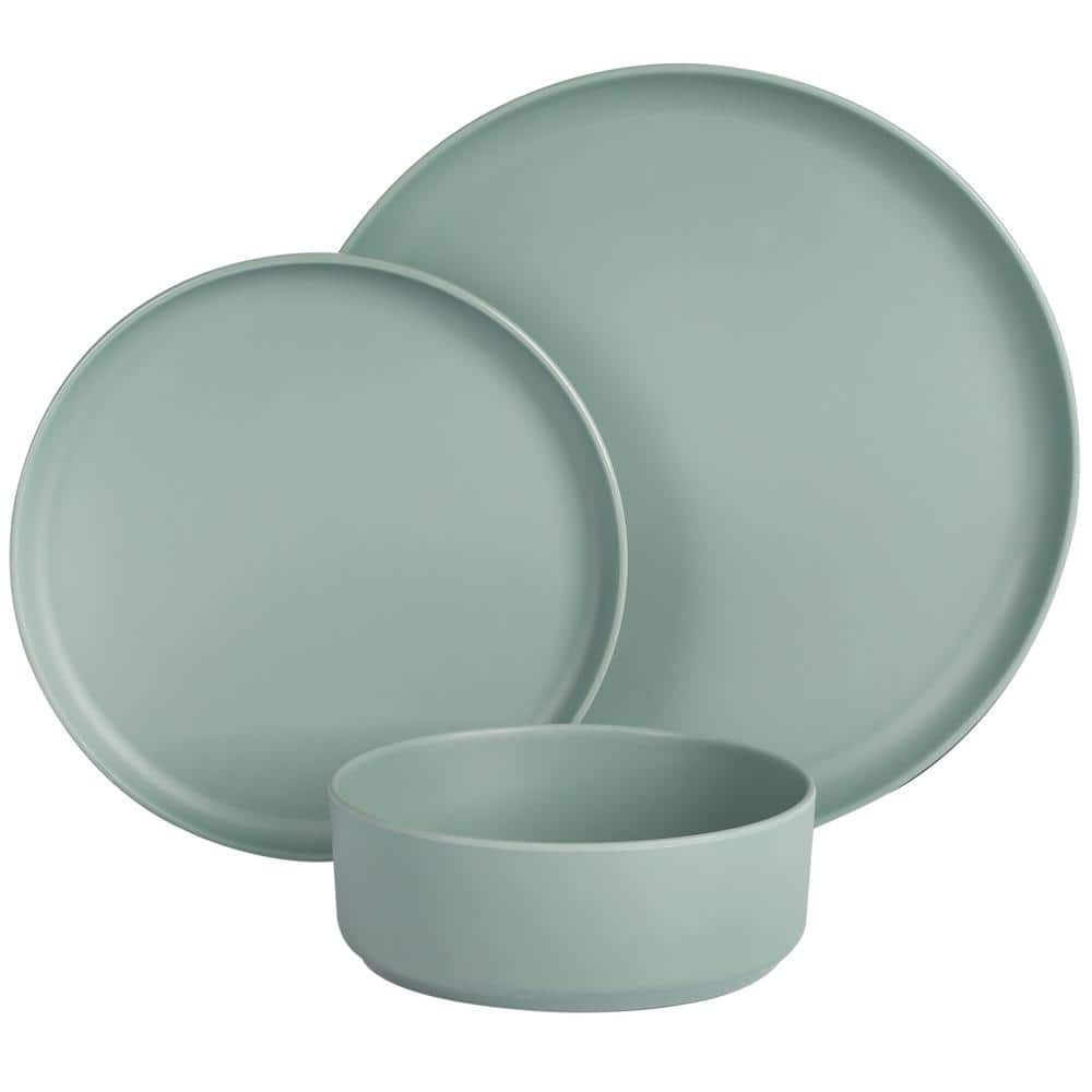 Canyon Crest 12-PieceStackable Melamine Dinnerware Set in Sage - Hercitys