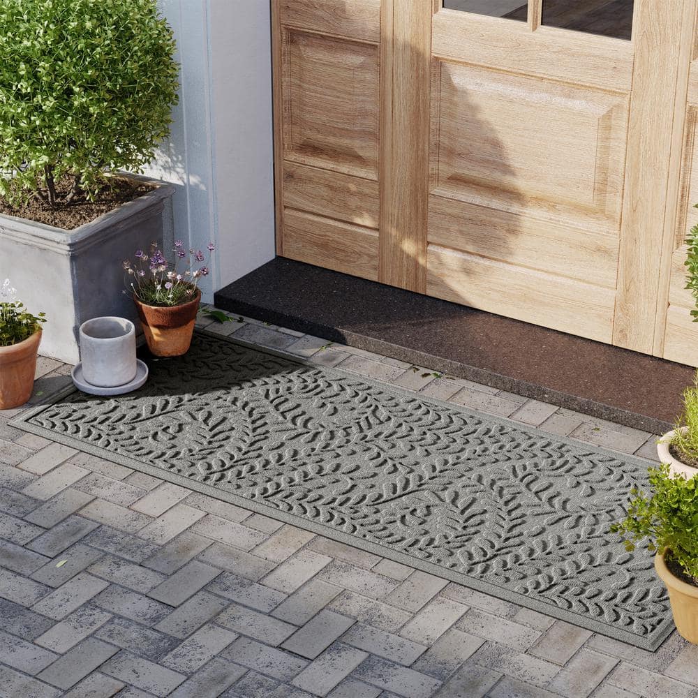 WaterHog Boxwood Medium Gray 22 in. x 60 in. PET Polyester Indoor Outdoor Doormat - Hercitys