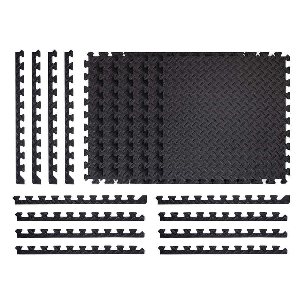 Black 24 in. W x 24 in. L x 0.47 in. Foam Interlocking Gym Floor Tiles (6 Tiles/Pack) (24 sq. ft.) - Hercitys