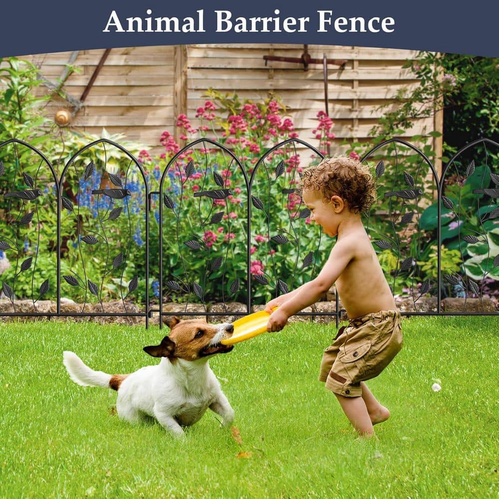 Vintage Decorative 24 in. Metal Garden Fence 6 Pack 10Ft Long Iron Picket Panels for Landscape Pathway Edging Black - Hercitys