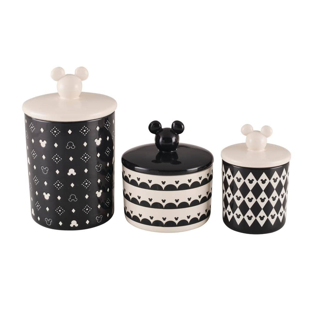 Monochrome 3 Piece Stoneware Jar Set, Black - Hercitys