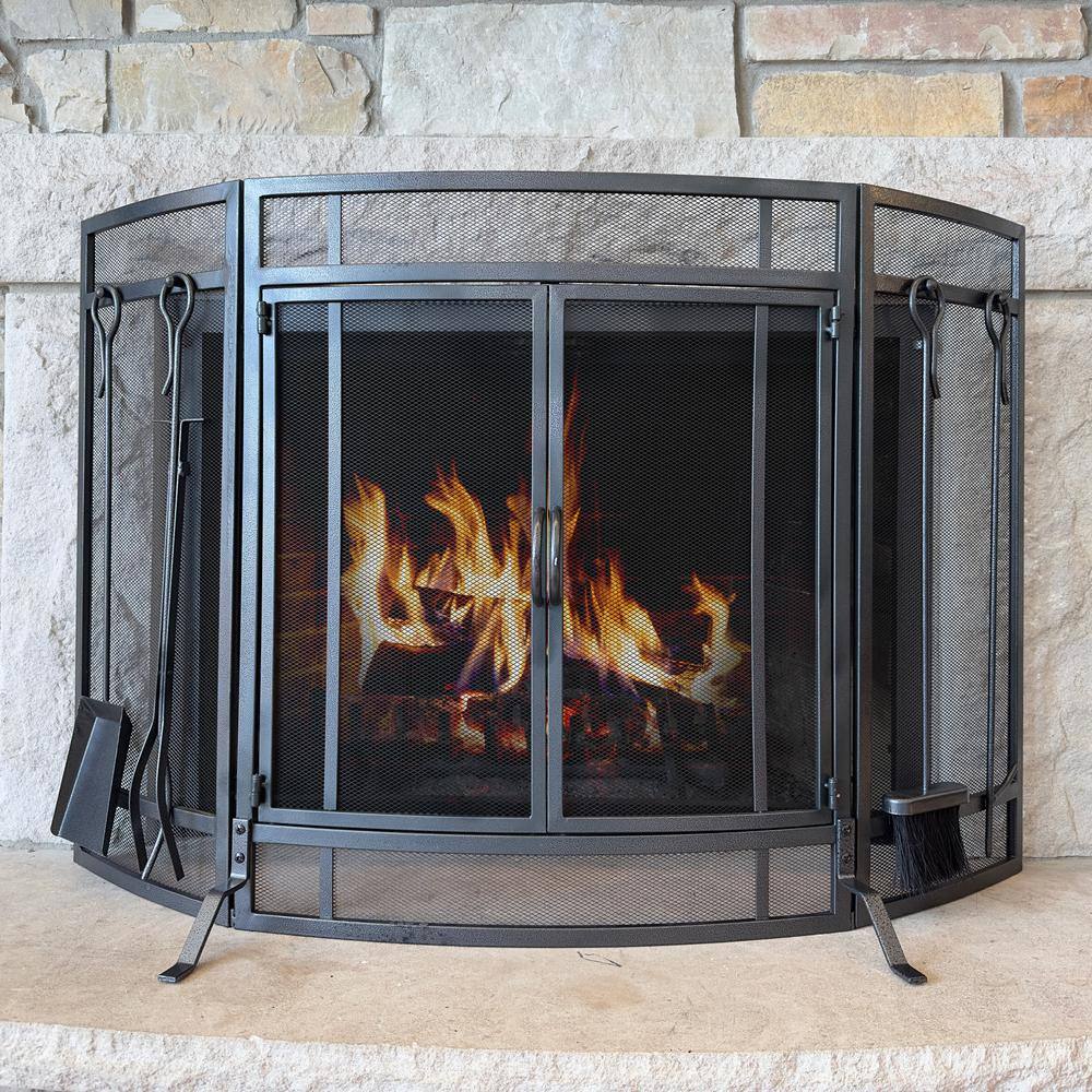 Curved 3-Panel Screen with Tools in Vintage Iron - Hercitys