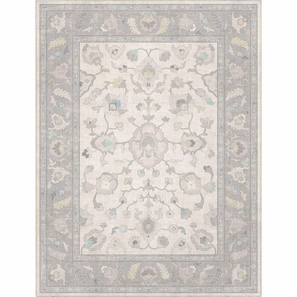 Ushak Konya Boho Updated Traditional, Cream Grey 5 ft. 3 in. x 7 ft. 3 in. Area Rug - Hercitys