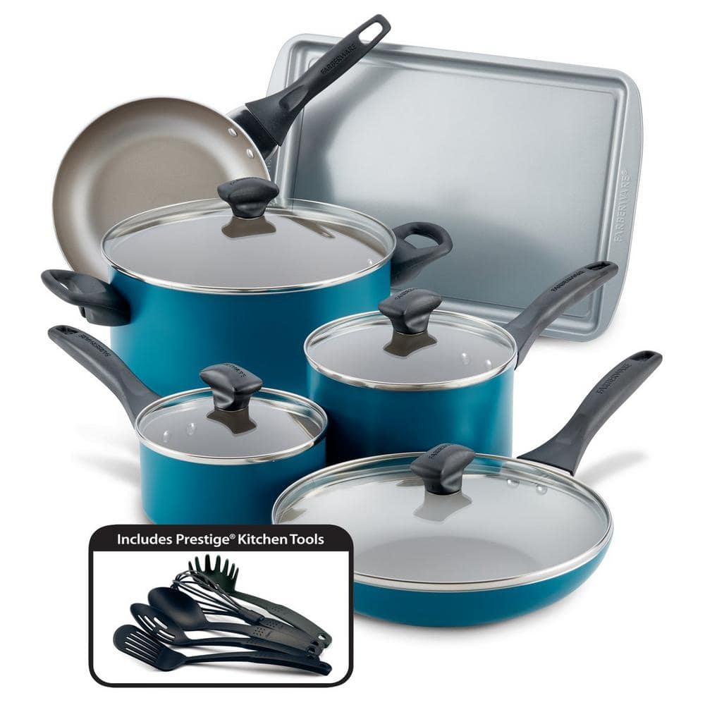 Dishwasher Safe 15-Piece Aluminum Nonstick Cookware Set in Teal - Hercitys