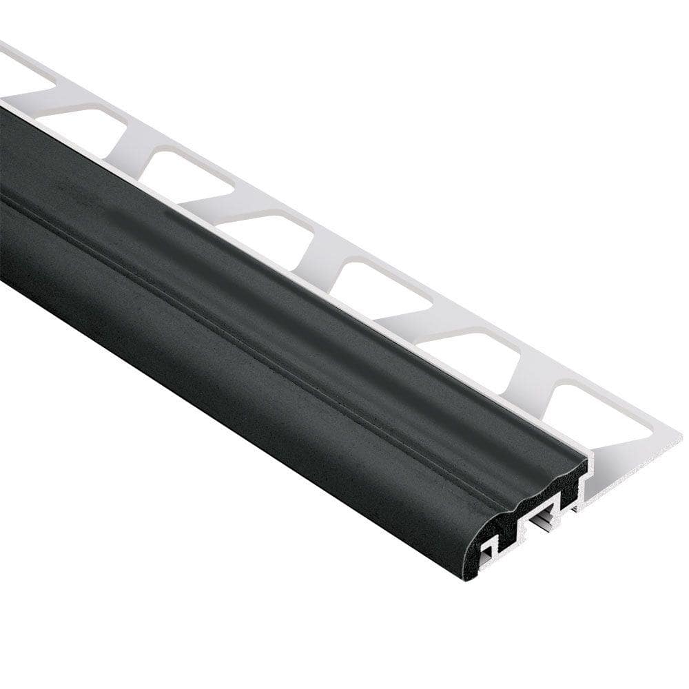 Trep-S Aluminum with Black Insert 1/2 in. x 8 ft. 2-1/2 in. Metal Stair Nose Tile Edging Trim - Hercitys