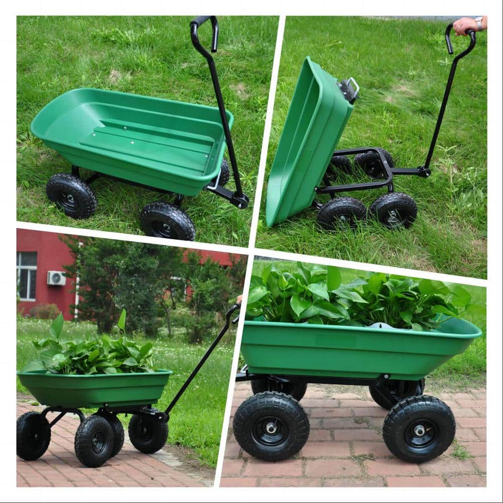 Ami 2.5 cu. ft. 220 lbs. Capacity Plastic Dump Truck With Steel Frame Wagon Garden Cart Green - Hercitys