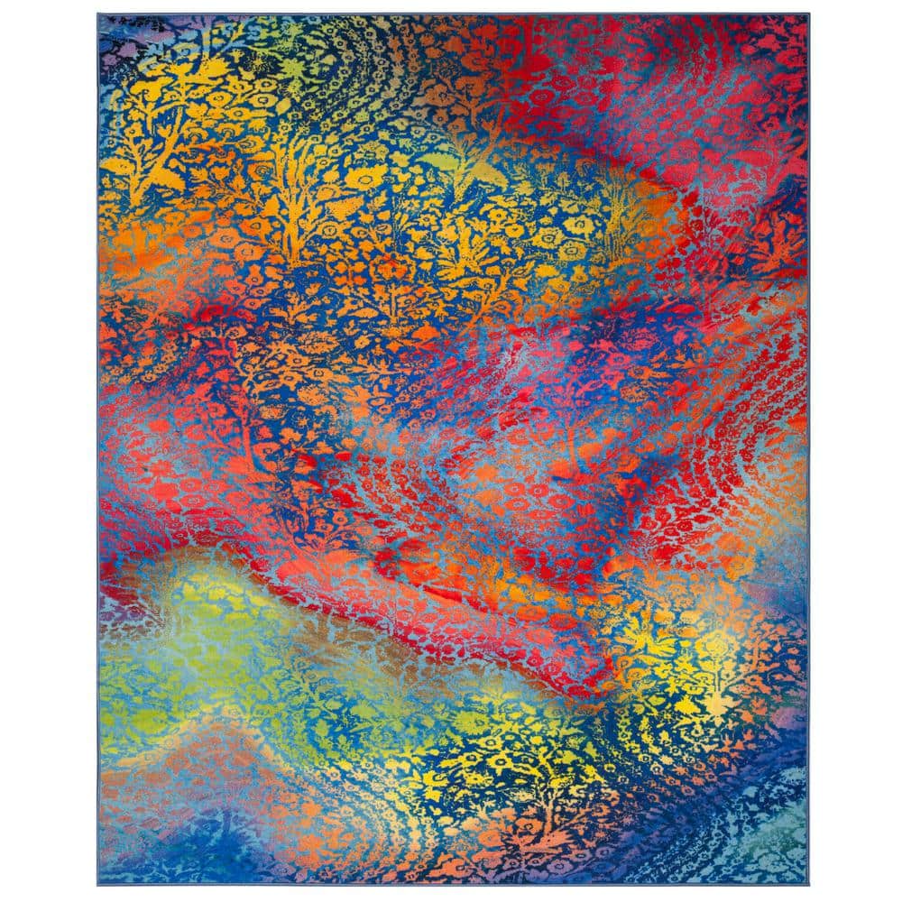 Paint Brush Blue/Coral 9 ft. x 12 ft. Machine Washable Abstract Area Rug - Hercitys