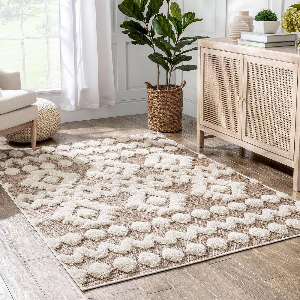 Bellagio Chiara Tribal Moroccan Beige 5 ft. 3 in. x 7 ft. 3 in. High-Low Flat-Weave Area Rug - Hercitys