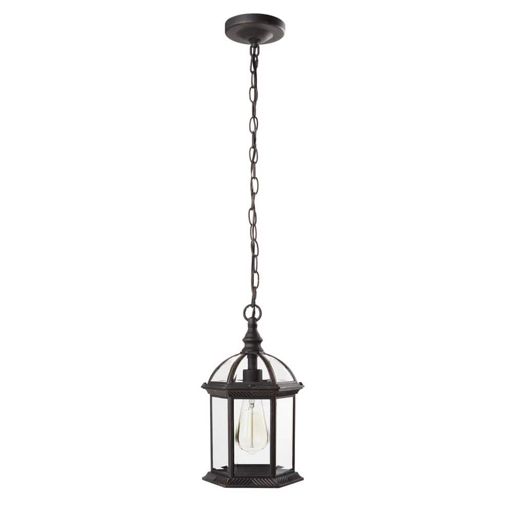Wickford 1-Light Weathered Bronze Outdoor Pendant Light Fixture with Clear Beveled Glass - Hercitys