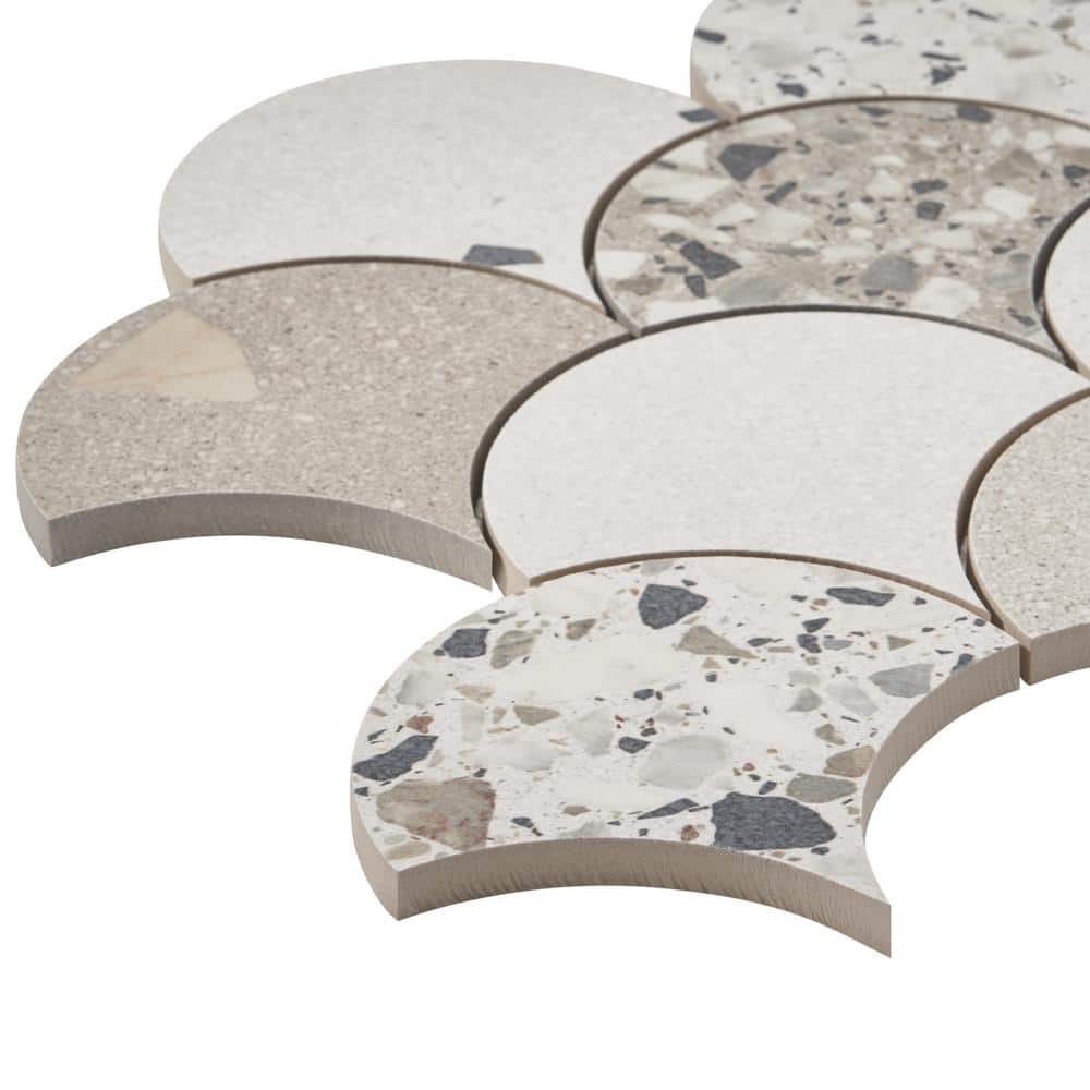 Bryant Scale Beige 11.02 in. x 15.74 in. Matte Porcelain Terrazzo Look Mosaic Floor and Wall Tile (1.2 sq. ft./Each) - Hercitys
